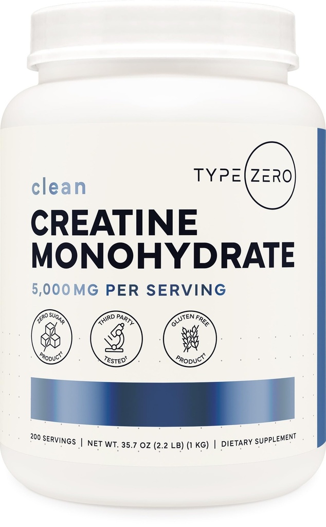 Tipo Zero Creatine Monohydrate (Sin sabor) 1 KG, 5000mg (5g) Por Serving, Micronized, Zero Sugar, Keto Friendly & Gluten Free, 200 Servings
