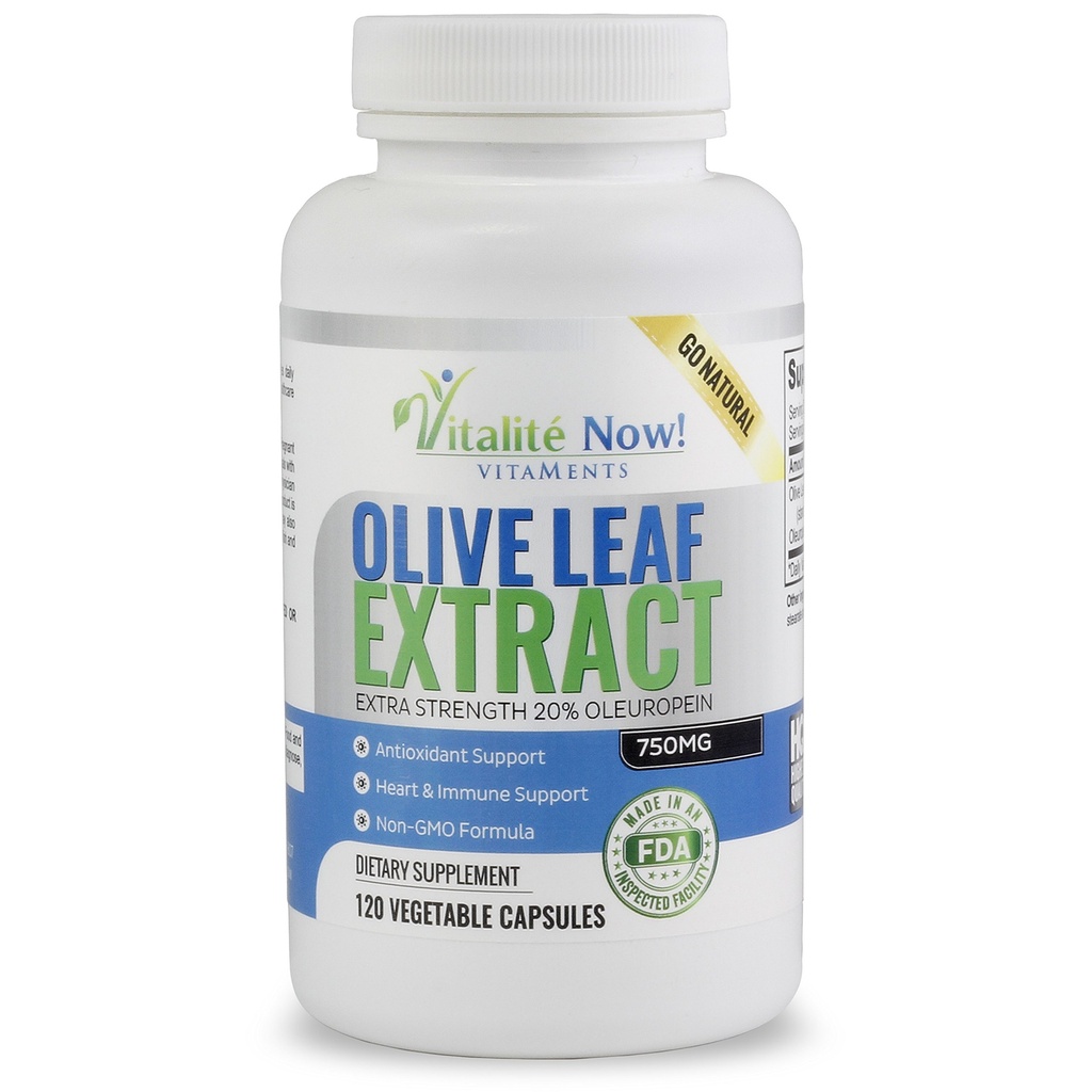 Extracto de la mejor hoja de oliva (No-GMO) - 20% Oleuropea - Suplemento de soporte de inmuno - hasta 4 meses - 750mg cápsulas - Vegetariano - 120 conde