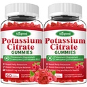 2 Pack Potassium Citrate Gummies – Suplemento de potasio para la salud muscular, alivio de cáñamo de pierna " equilibrio de electrolitos, vegano, no transgénico, libre de gluten, sabor de frambuesa, 120 Conde