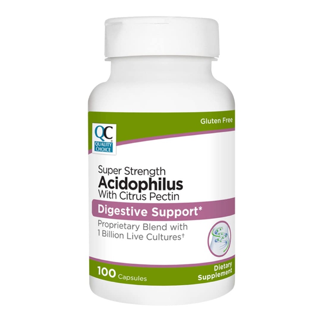 Quality Choice Digestive Support Acidophilus with Citrus Pectin – 100 cápsulas – Daily Probiotic Formula with Citrus-Derived Fiber – Easy-to-Swallow Capsules