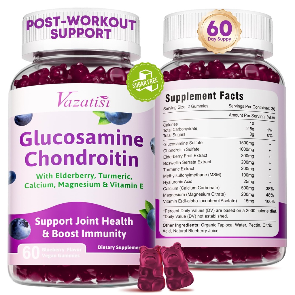 2 Pack Glucosamine Chondroitin Gummies - Glucosamine Chondroitin with MSM, Elderberry, Turmeric, Joint Support Supplement for Adults, Men &amp; Women - Blueberry Flavor, 120 Cts