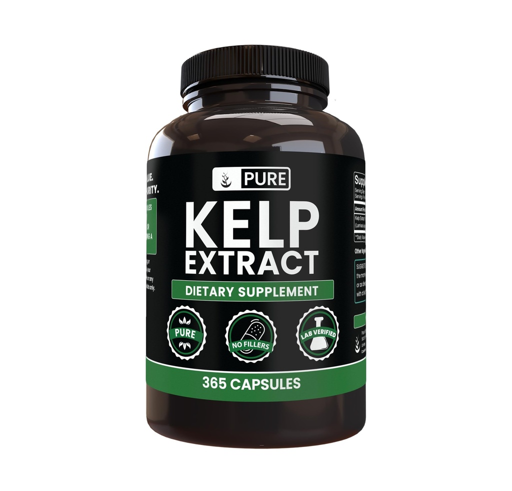 Ingredientes originales puros Extracto de Kelp (365 cápsulas) No hay magnesio o rifles de arroz, siempre puro, lab verificado