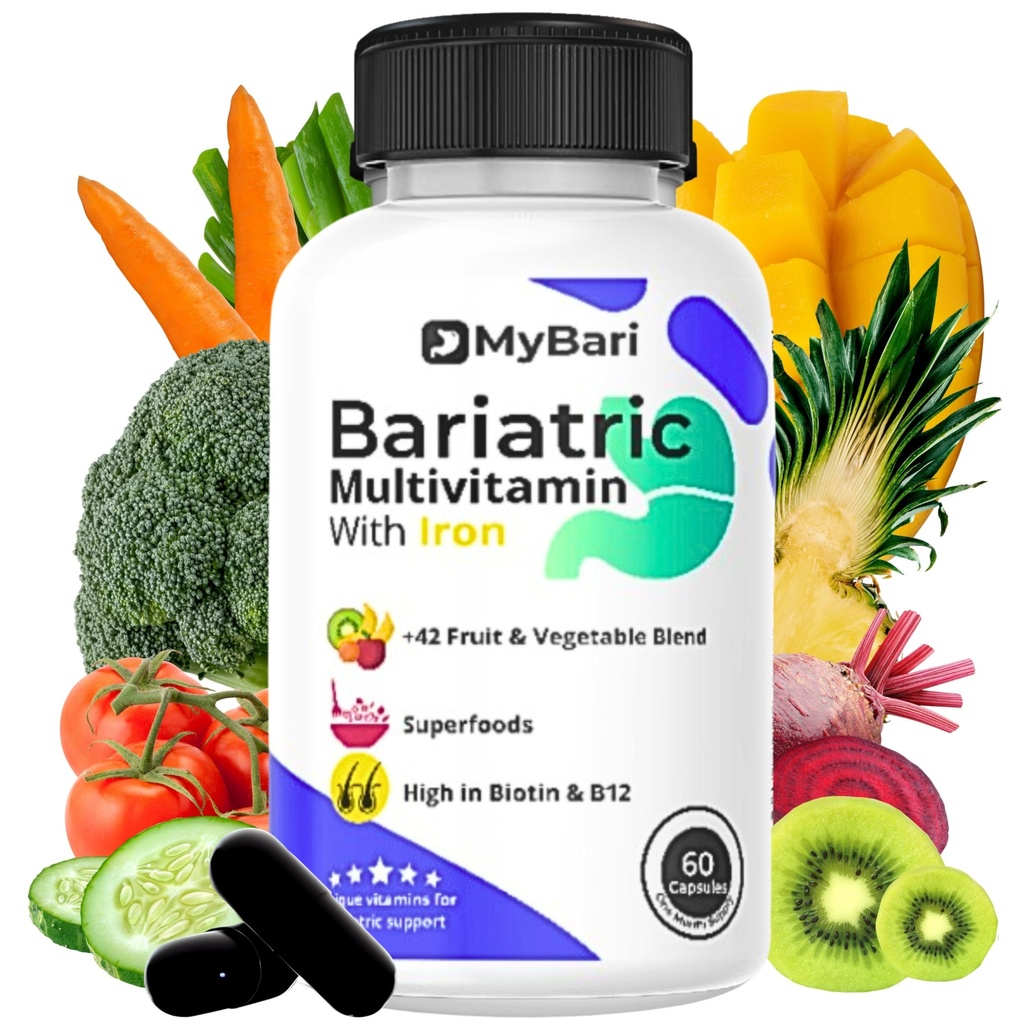 Multivitamina Bariatric con Hierro - Hecho en EE.UU. - para Mujeres Hombres - Soporte Gastric Sleeve & Bypass con 42+ Fruto &amp; Veggie Blend - 60 cápsulas líquidas