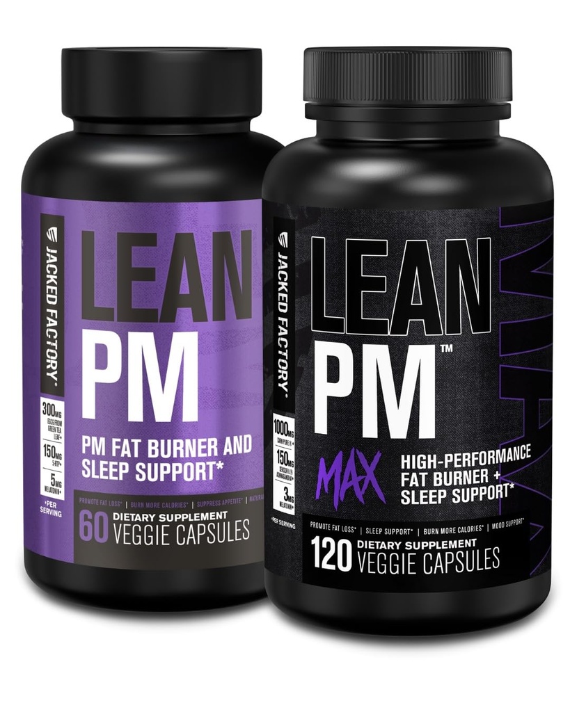 Jacked Factory Lean PM &amp; Lean PM Max Night Time Fat Burner, Sleep Aid Supplement, " Appetite Suppressant for Men and Women (180 Capsules)