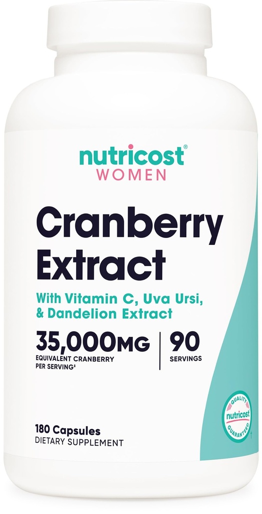 Nutricost Extracto de arándano para mujeres (35.000 mg Equivalente),180 cápsulas - con vitamina C, Uva Ursi &amp; Dandelion Extracto de raíz - Suplemento de salud gratuito no GMO &amp; Gluten