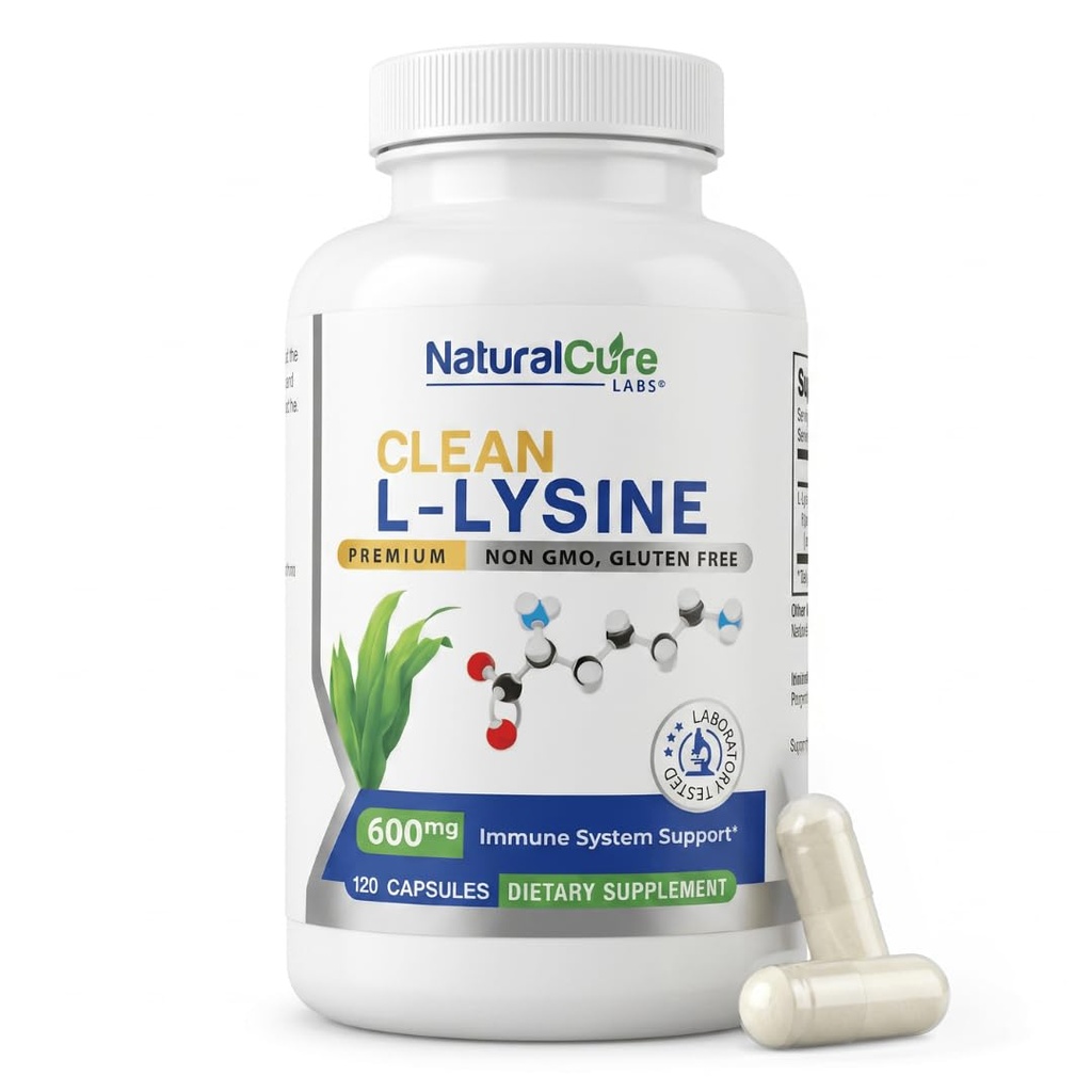Laboratorios de Cure Natural Limpio L-Lysine 600mg, 120 cápsulas ¦ Vegan, No GMO, &amp; Gluten Free