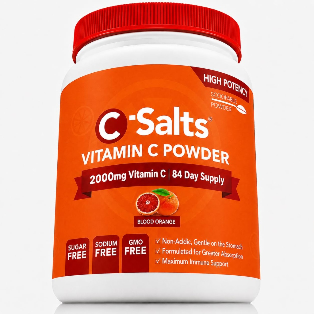 C-Salts Vitamina C Suplemento de Polvo - 100% Puro de alta dosis Buffered Vitamin C Powder para Immune Support - Organic, Sugar-Free, Vegan, No GMO, Stomach-Friendly, Blood Orange 8oz