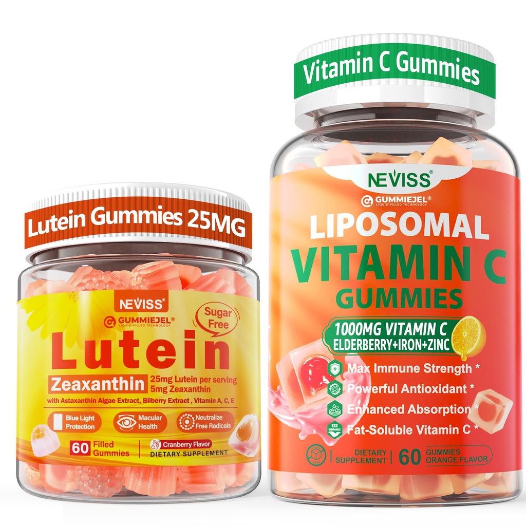 NEVISS 1Pack Liposomal Vitamina C 1000mg Gummies + 1Pack Lutein Zeaxanthin Suplementos Gummies
