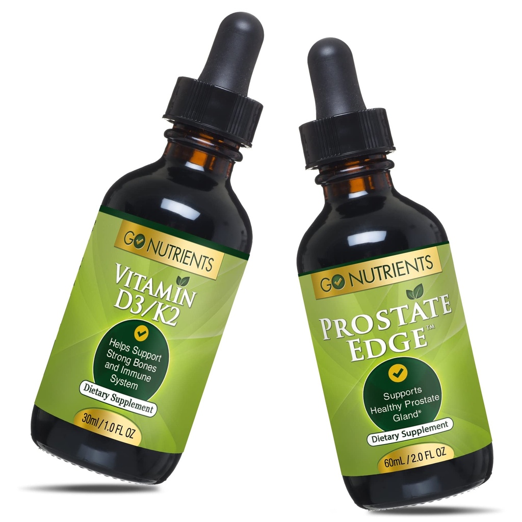 Go Nutrients Liquid Vitamin D3 with K2 (MK-7) Drops &amp; Prostate Edge Prostate Suplemento para Hombres con Pygeum y Saw Palmetto Extracto Vitamina D3 y K2 Liquid Vitamin Drops That Help Emotional State
