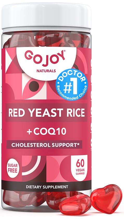 Arroz de levadura roja sin azúcar con Gummies CoQ10 - Suplementos de colesterol con levadura de arroz rojo 1000 mg. - Complejo de Gummies de colesterol - Vegan, No GMO, Libre de gluten &amp; Suplemento sin citrinina