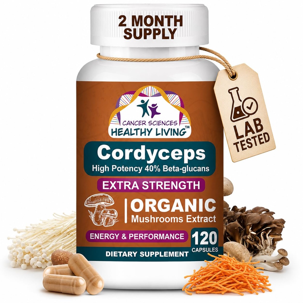 Cáncer Ciencias Cordyceps Mushroom Suplemento Capsules - 1.500mg Complejo de Mushroom Orgánico para el Bienestar, Alta Potencia 40% Beta-Glucans, Immune Apoyo Suplemento para el Booster de Energía y Estabilización, 120 Conde