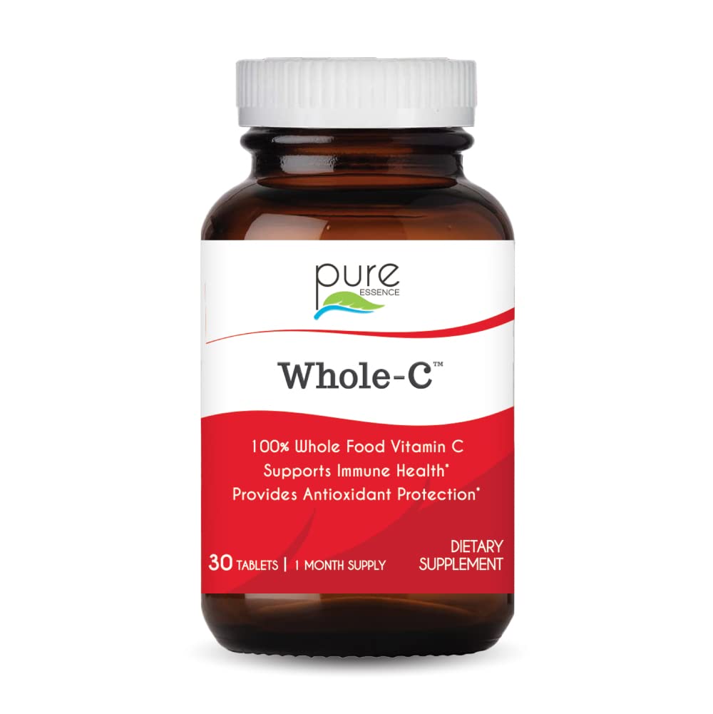 PURE ESSENCE LABS Whole-C Whole Food Vitamin C - Best Immune Support - Organic & Nature Vitamins - Immunity Booster &amp; Dietary Supplements (30 Tablets)