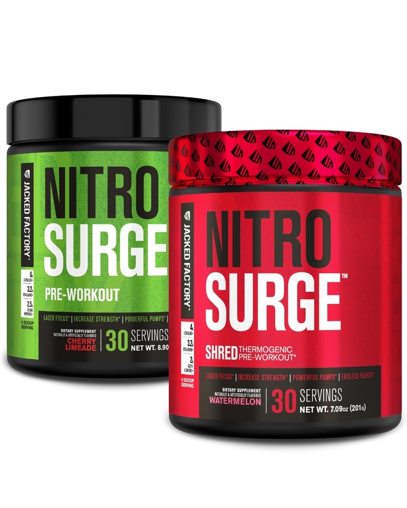 Nitrosurge Pre-Workout Jacked Factory en Cherry Limeade & sandía Nitrosurge Shred Thermogenic Pre-Workout for Men &amp; Women