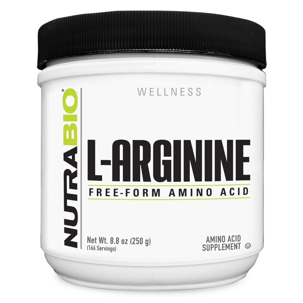 NutraBio L-Arginina Suplemento, 750mg Nitric Oxide Precursor, apoya el flujo sanguíneo, la salud vascular y el crecimiento muscular, 250g