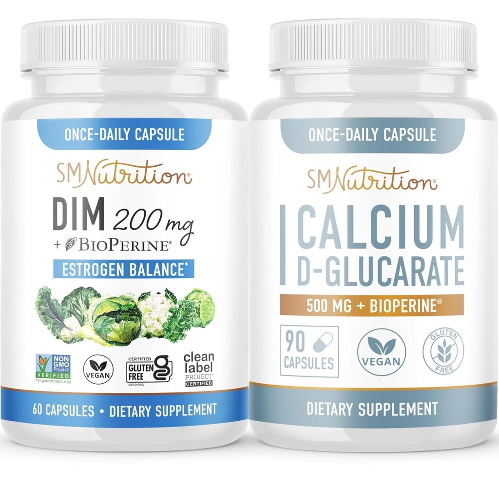 Calcio D-Glucarate con suplemento DIM de 200 mg para el equilibrio de estrógeno mejorado para las mujeres ¦ Vegan Gluten Suplemento CDG gratuito para las mujeres (90 serviendo) con cápsulas Diindolylmetano (60 serviendo)