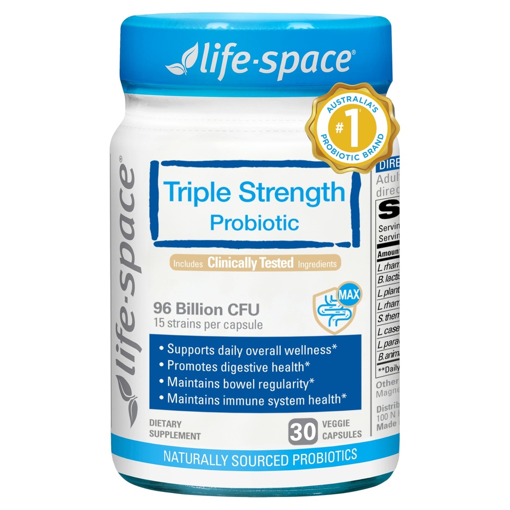 Life-Space Triple Strength Broad Spectrum Probiotic, 96 Billion CFU & 15 Diverse Strains, Advanced Formulated for Digestive Health & Immune Health, Probiotics for Women & Hombre - 30 Veg Capsules