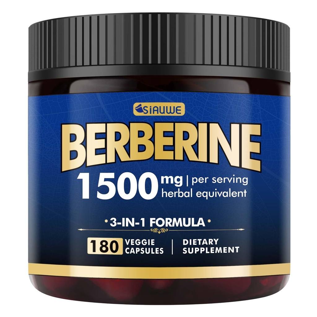 Beberine Supplement - Berberine Weight Loss, High-Potency Berberine 1500MG de Berberine HCL, Plus Citrus Bergamot - para Metabólico, Digestivo, e Immune Support - Vegan, Non-GMO, 180 cápsulas