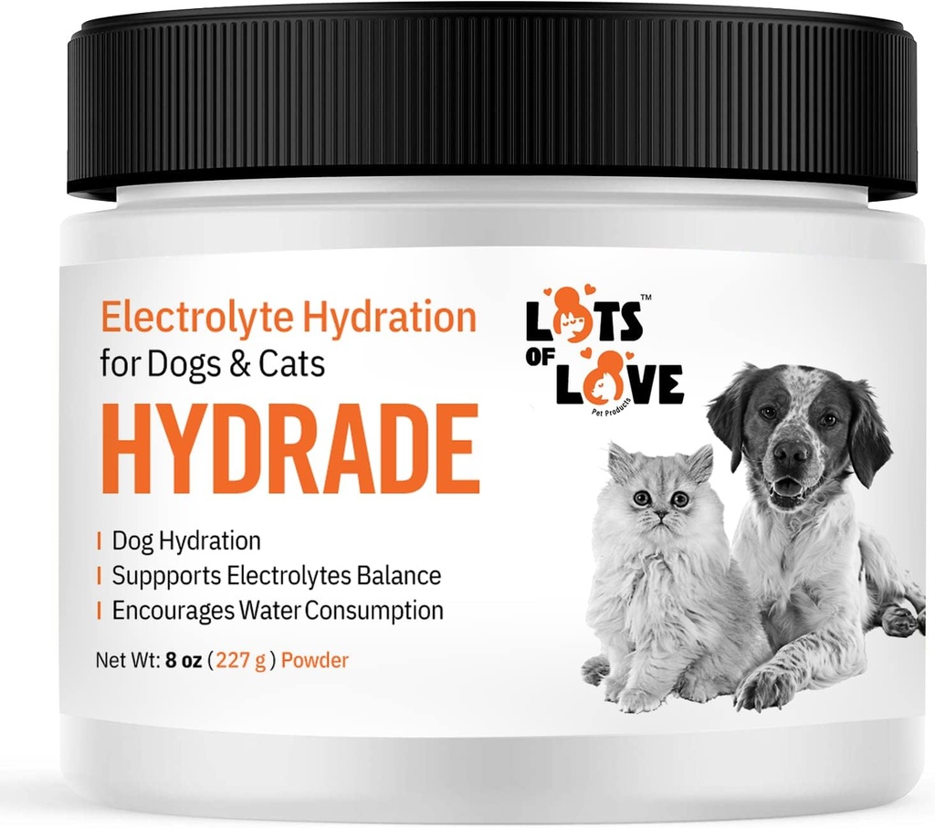 HidrADE Powder - Electrolitos para la deshidratación de perros - Hidración para perros &amp; gatos - Lotes de amor Productos para mascotas (8 Oz)