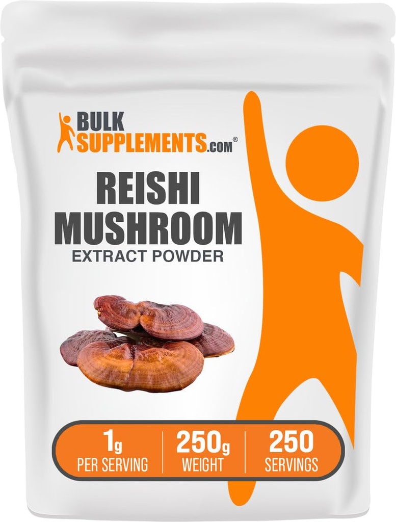 BulkSupplements.com Reishi Mushroom Extract Powder - Reishi Mushroom Powder, Suplemento para el bienestar general - Gluten Free, 1g por Serving, 250g (8.8 oz) (Pack de 1)