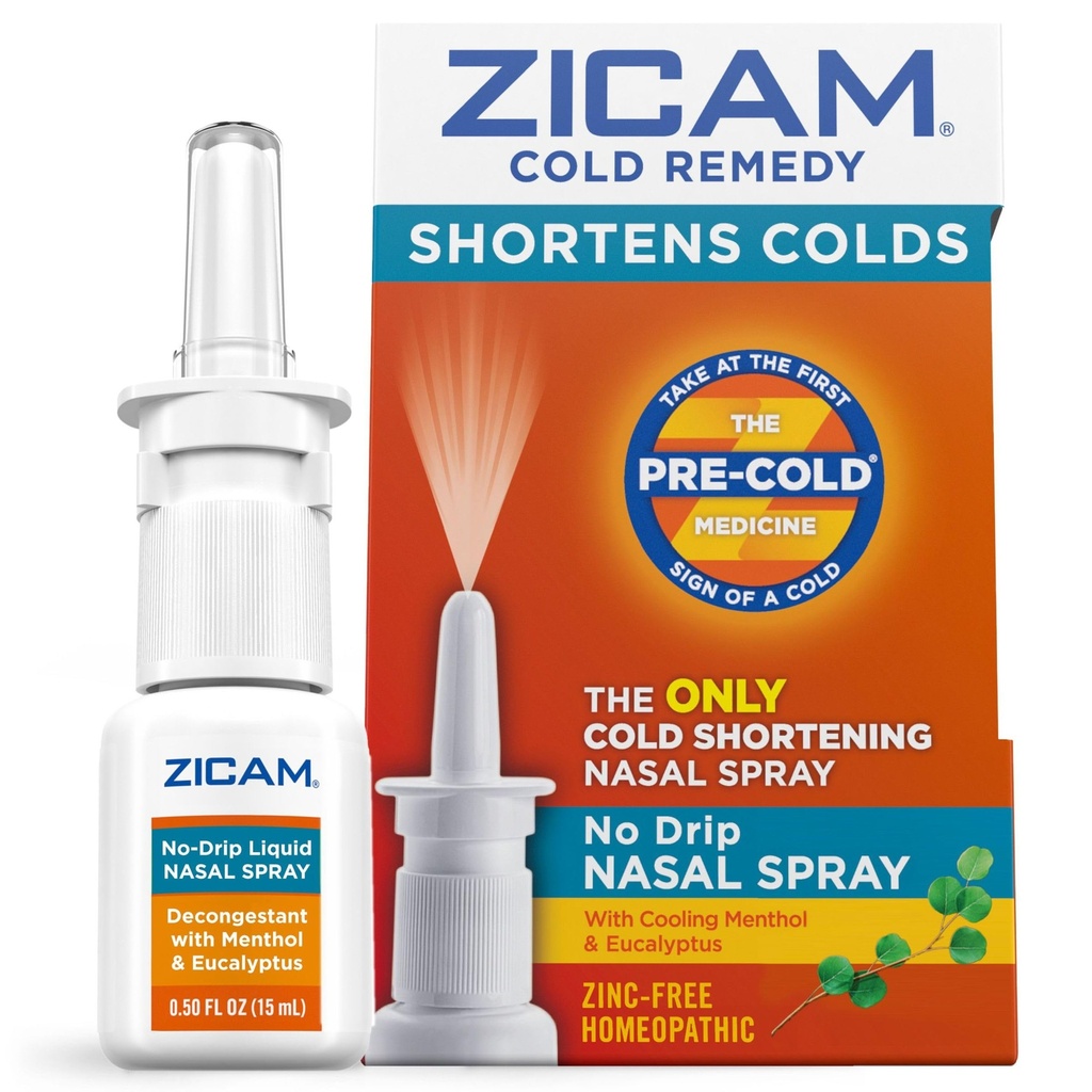 Zicam Cold Remedy No-Drip Nasal Spray with Cooling Menthol &amp; Eucalyptus, Homeopathic, Zinc-Free, Pre-Cold Medicine, Shortens Cold Duración, 0,5 Ounce