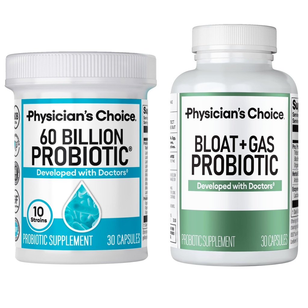Physician's CHOICE Bloat &amp; Gas Probiotic 30ct + 60 Billion Probiotic 30ct - Digestive Wellness Bundle