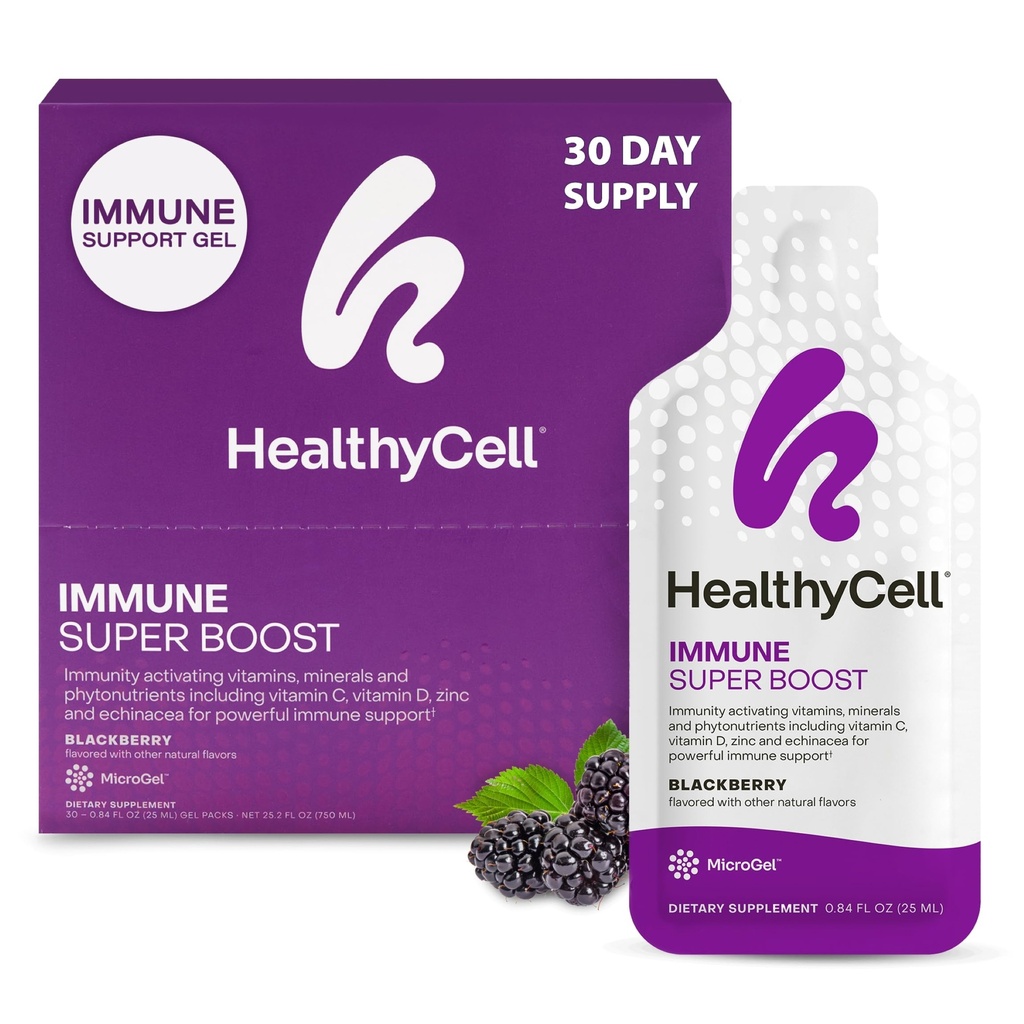 Saludable Immune Super Boost Daily Liquid Supplement - Immune Support Supplement for Adults with Echinacea, Elderberry, Vitamina C, Vitamina D, Calcium & Zinc - 30 Gel Packs