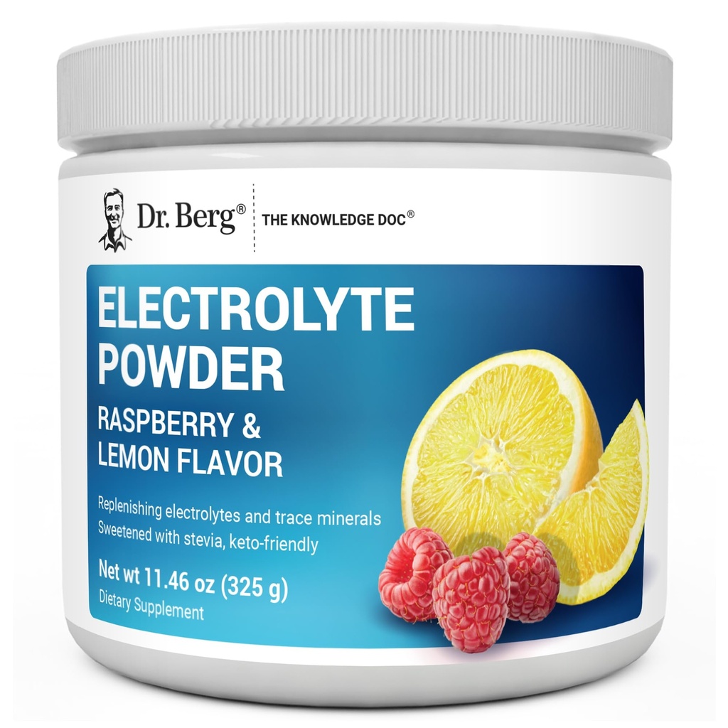 Dr. Berg Zero Sugar Hydration Keto Electrolyte Powder - Mejorado w / 1000 mg de Potasio & Real Pink Himalayan Salt (NOT Table Salt) - Raspberry & Lemon Flavor Hydration Drink Supplement - 50 Servings
