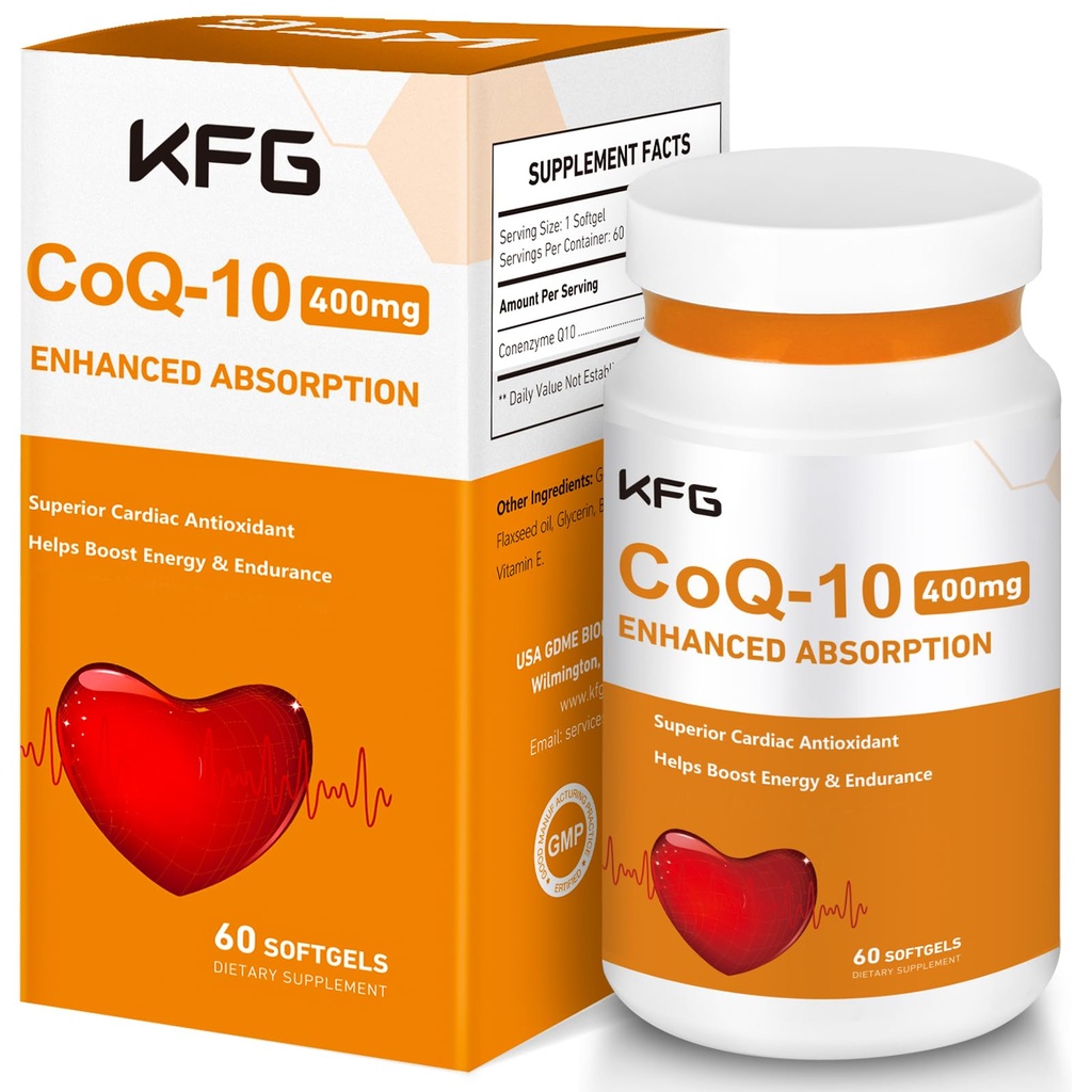 KFG CoQ10 400mg Softgels, Coenzyme Q10 Suplementos Soporte Salud cardíaca, Salud cardiovascular, Sistema inmunológico &amp; Producción de energía celular, Gluten Free