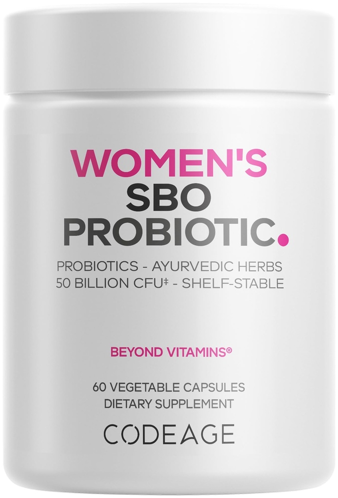 Codeage Women’s Probiotics Supplement - 50 Billion CFUs - SBO Probiotics & Prebiotics - Cranberries - Feminine Health - Fermented Botanical Blend, Whole Food Supplement - Vegan, Non-GMO - 60 cápsulas