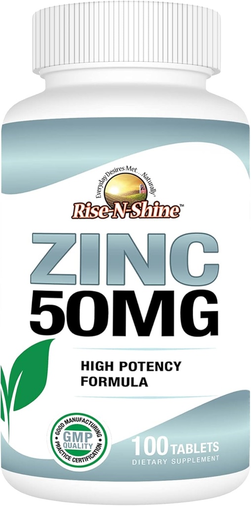 Rise-N-Shine 50 Mg Zinc Supplement - Immune Support Supplement - High Potency Antioxidant - 100 Day Supply (100 Tablets)