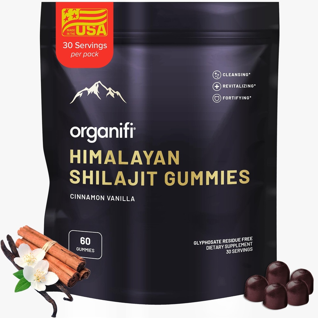 Organifi Shilajit Gummies - Himalayan Shilajit for Hombres and Women with PrimaVie Shilajit, 40-Plus Trace Minerals, and More - Hormone Balancer, Boosts Cellular Energy, Beats Fatigue, and More, 60 Count