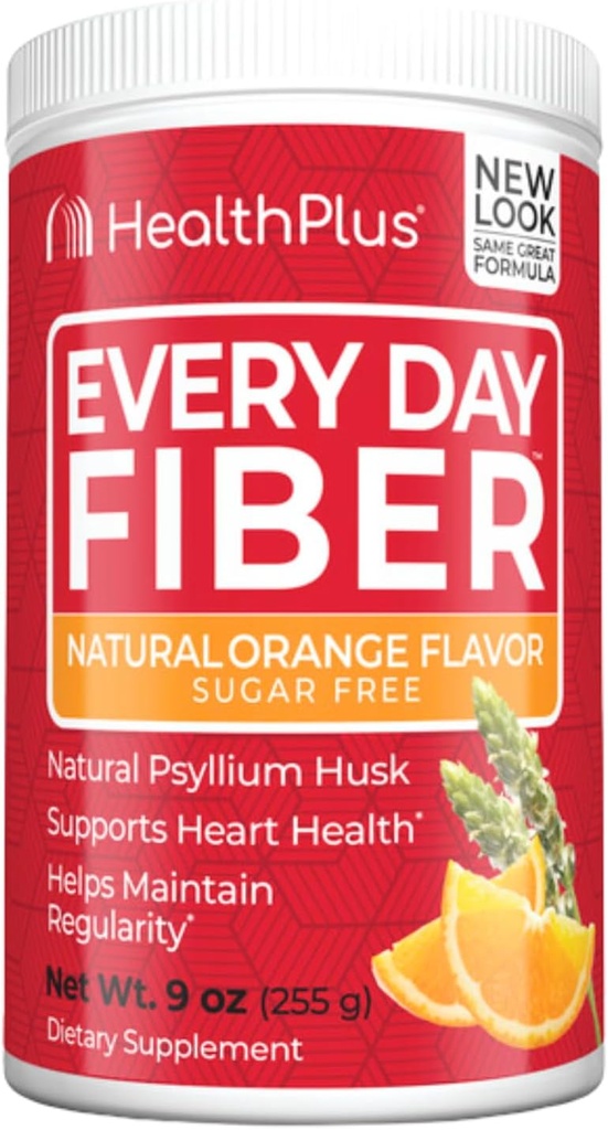 Health Plus Every Day Fiber Digestive Support ← No Artificial Flavors ← Daily Fiber for Toxin Elimination Para Reducir Bloating ← Psyllium Husk tención Orange Flavor ← 9 Ounces, 36 Servings.