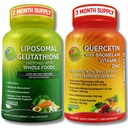 Liposomal Glutathione 500mg " Quercetina con bromelaina, zinc y vitamina C – Antioxidante " Apoyo a la manada con alimentos integrales orgánicos – Vegan, no respiratorio Fórmula de Salud