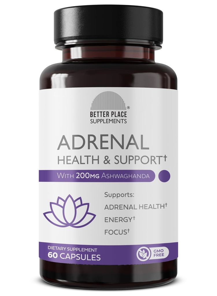 Better Place Supplements Adrenal Health & Support - 60 Capsules | Non-GMO Formula with L-Tyrosine & 200mg Ashwagandha | Supports Energy, Focus, Fatigue Relief (1)