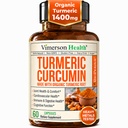 Suplemento de Curcumina Turmérica con Extracto de Pepper Negro - Turmérico orgánico de alta potencia 1400 mg " 95% Curcuminoides para la salud mixta " - Suplemento de Apoyo Conjunto - 60 cápsulas de Curcuma Vegan