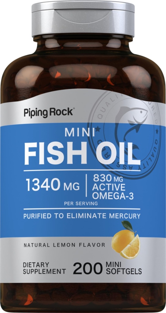 Piping Rock Mini Fish Oil 1340mg  200 Softgels ← Omega-3 Suplemento para Hombres &amp; Mujeres Silencio Lemon Flavor ← Non-GMO y Gluten Free