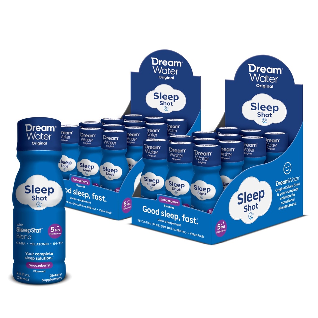 Dream Water Natural Sleep Aid, GABA, MELATONIN, 5-HTP, 2.5oz Zapato, Snoozeberry, 24 Conde Economy Value Pack