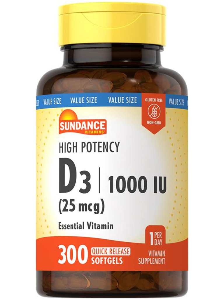 Sundance Vitamina D3 1000 UI ← 300 Softgels ← High Potency ← Vitamina Esencial Fórmula 