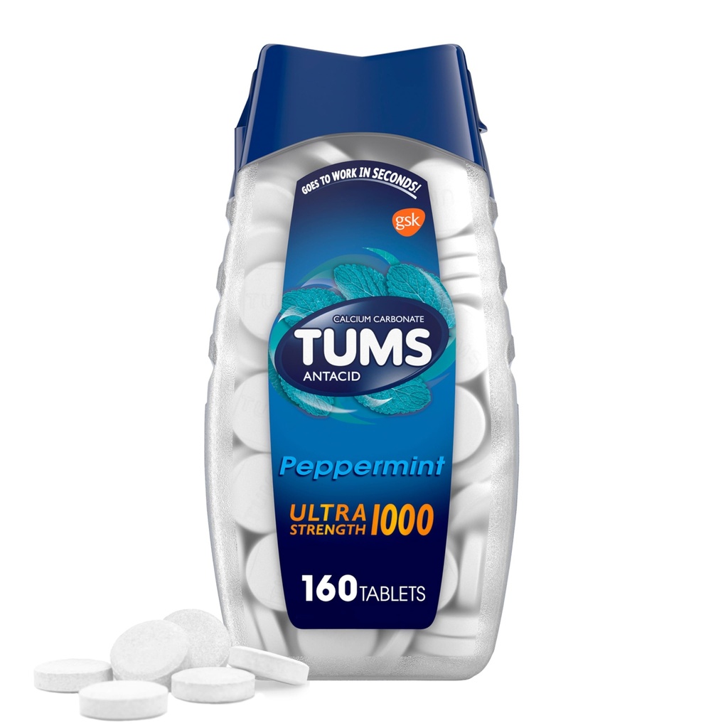 TUMS Ultra Strength Chewable Tablets for Heartburn Relief, Peppermint - 160 Count