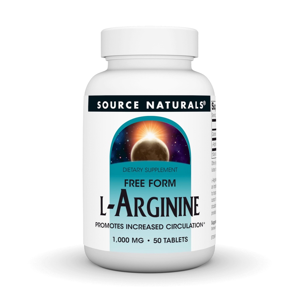 Fuente Naturales L-Arginina promueve mayor Ciculación* 1000 mg Forma gratuita - 50 Tabletas
