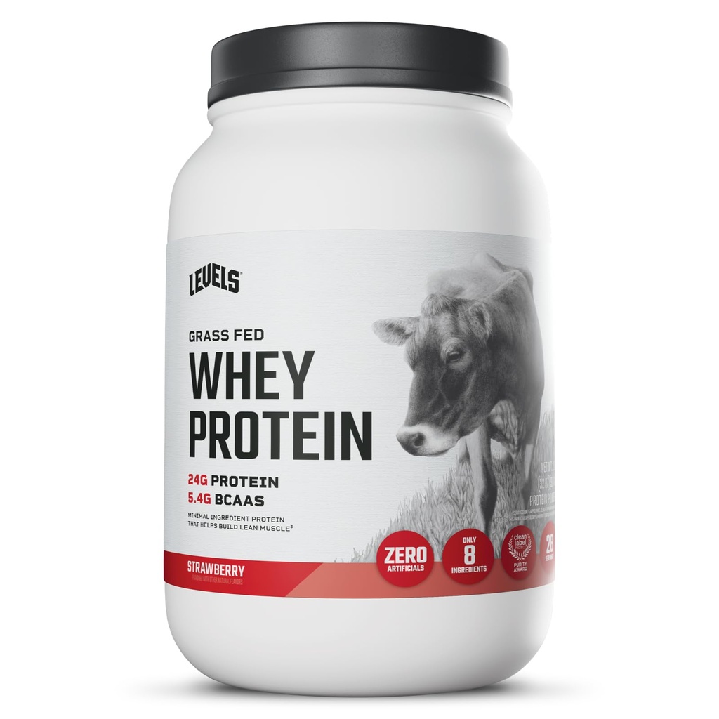 Niveles Grass Fed Whey Protein Powder, No Artificials, 24G de Protein, Fresa, 2LB