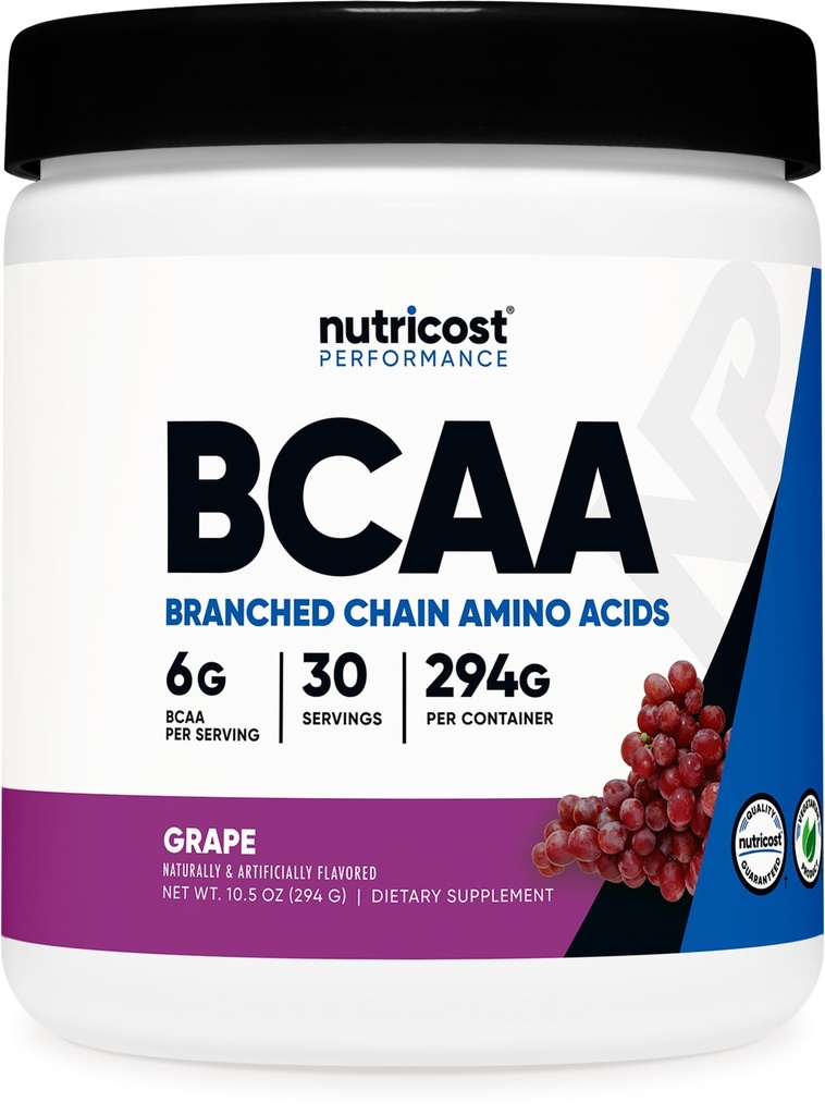 Nutricost BCAA Powder (Grapa, 30 Servimientos) - Optimal 2:1:1 Ratio, Vegetariano, No GMO