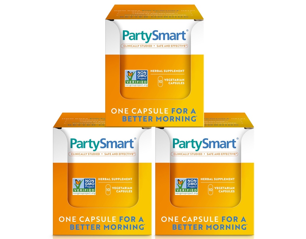 Himalaya PartySmart, 10 cápsulas individuales - Alcohol Breakdown Liver Support for a Better Morning After Drinking - Plant Based, Vegan, Non-GMO, Gluten Free, Clinically Studied (Pack of 3)