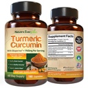 Curcumina Turmérica con Extracto de Pepper Negro (Bioperina) & Turmérica orgánica Suplemento de Apoyo Conjunto Vegano. Extracto 95% Curcuminoides 1965mg Suplemento para Juntas Saludables &amp; Soporte Inmunitario. 180 cápsulas