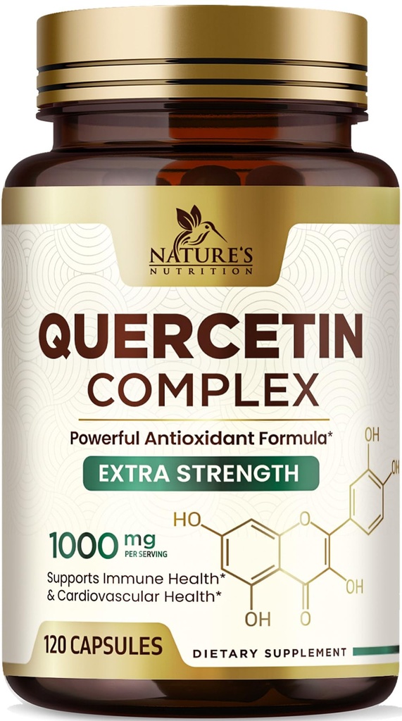 Quercetina Suplemento 1000mg - Soporte natural de base vegetal para Immune, Celular, respiratorio " Cambios estacionales - Extra Strength Quercetin Dihydrate de Sophora Japonica - 120 Veggie Capsules
