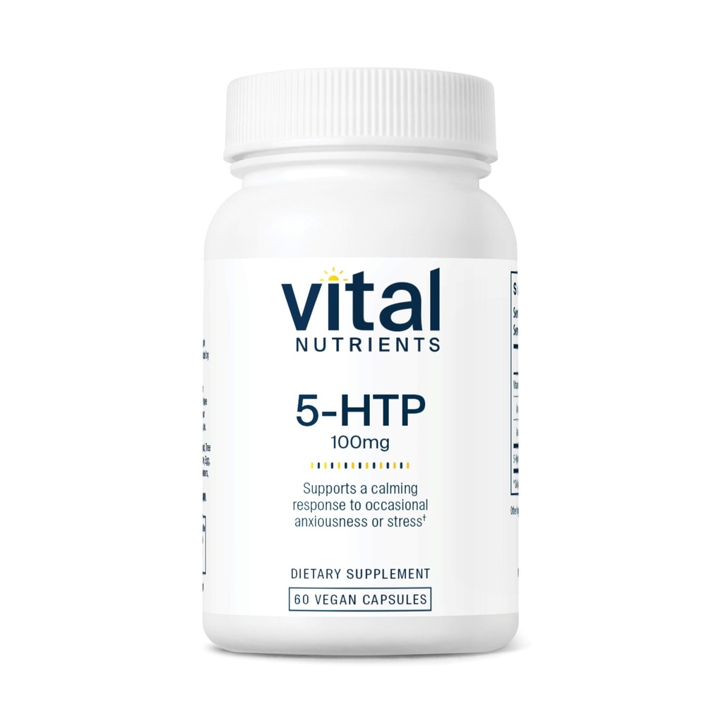 Vital Nutrients 5-HTP 100mg (5-hidroxitryptophan) Silencio Vegan Serotonin Support Suplemento* ← Sleep and Stress Support ⋅ 5HTP and Vitamin B6 ← Gluten, Dairy, Soy Free ← Non-GMO Silencio 60 Capsules