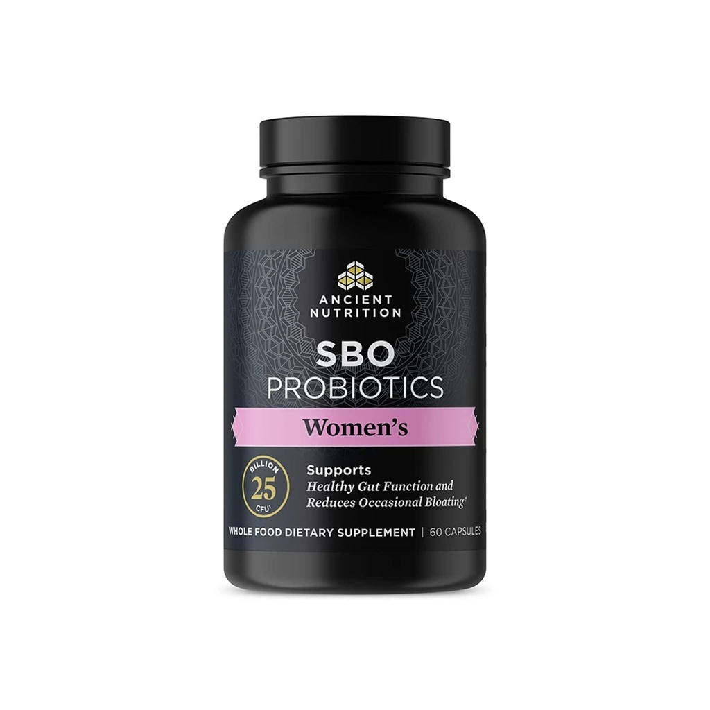 Probióticos de nutrición antiguos para mujeres, Probióticos SBO Apoyo a las mujeres 60ct, Digestivo e Inmunitario, Alivio de Bloating para las mujeres, Libre de gluten, Superfoods Blend, 25 Billion CFUs*