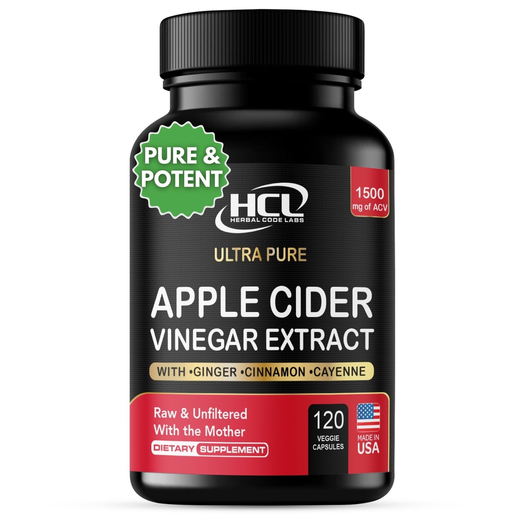 Apple Cider Vinegar capsules 1500 mg Extracto con la madre - Extra Strength Raw Apple Cider Pills w Ginger Cayenne Cinnamon - Natural Detox Potent Digestion Cleaning System ACV Suplemento