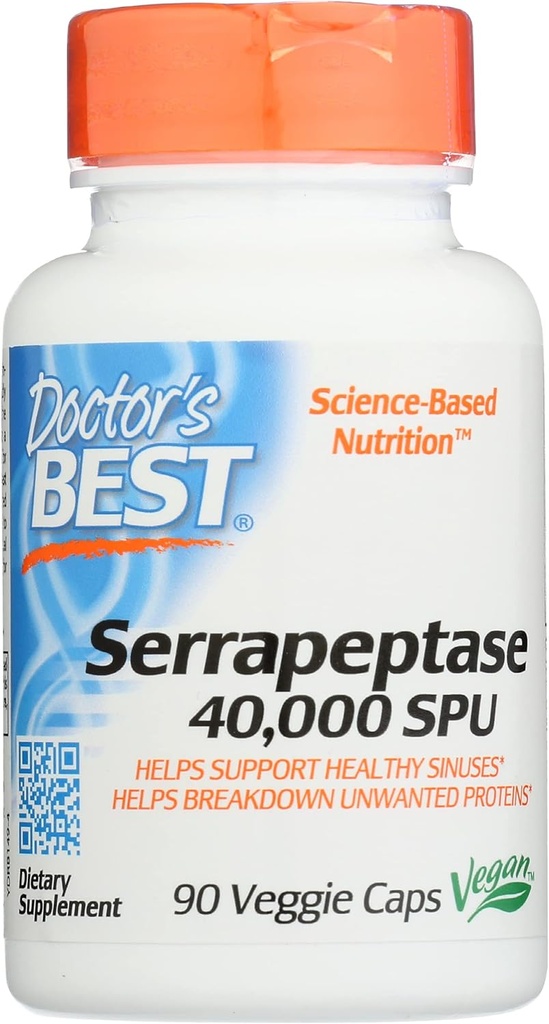 Doctores Mejor Serrapeptase 40,000 SPU, No GMO, Vegan, 90 Veggie Capsule (Pack of 1)