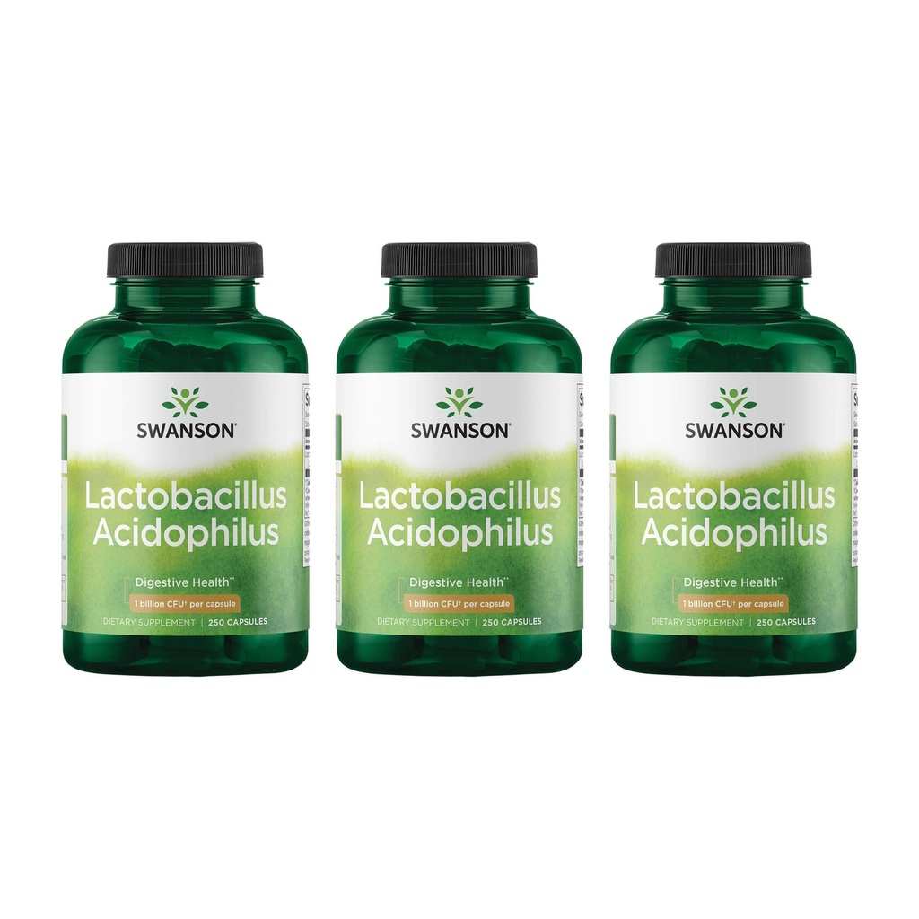 Swanson Lactobacillus Acidophilus - Suplemento Probiótico Apoyo Salud Digestiva con 1 Billón CFU por cápsula - Promueve Bowel y GI Tract Health - (250 cápsulas) 3 Pack